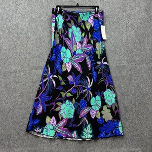 Karen Kane Crystal Girl Bias Midi Skirt Women's Size Large Blue Floral Print NWT